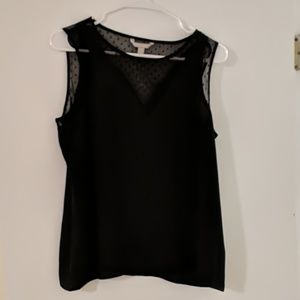 Banana Republic Petite M Sheer Polkadot Black Tank